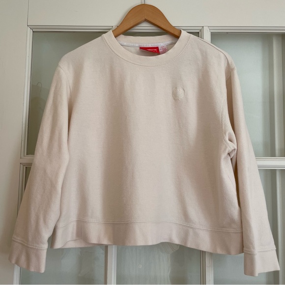 liz & co. Tops - Liz Claiborne Liz & Co logo waffle texture long sleeve sweatshirt cream cropped